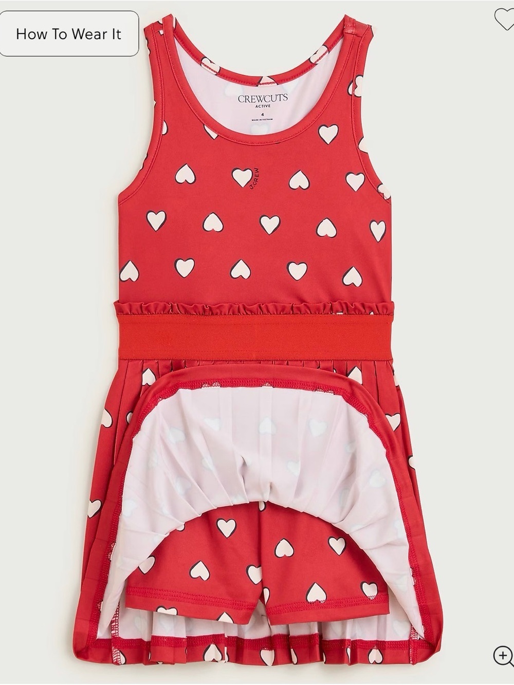 Crewcuts Red Tank Dress with White Heart Print tennis performance wear workout - Picture 2 of 8